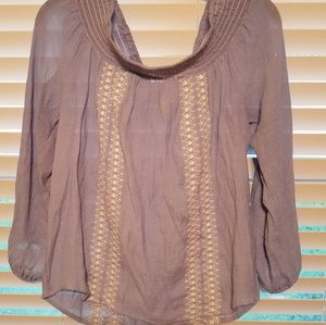 Linen blend chambray blouse